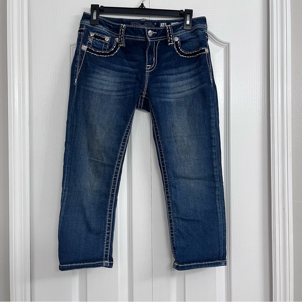 Miss Me womens signature cuffed capri jeans blue 28